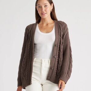 Quince Chocolate oversized Cable Knit Cardigan